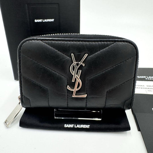 Saint Laurent Coin Case Card Holder Wallet Purse Compact YSL Cassandra Black