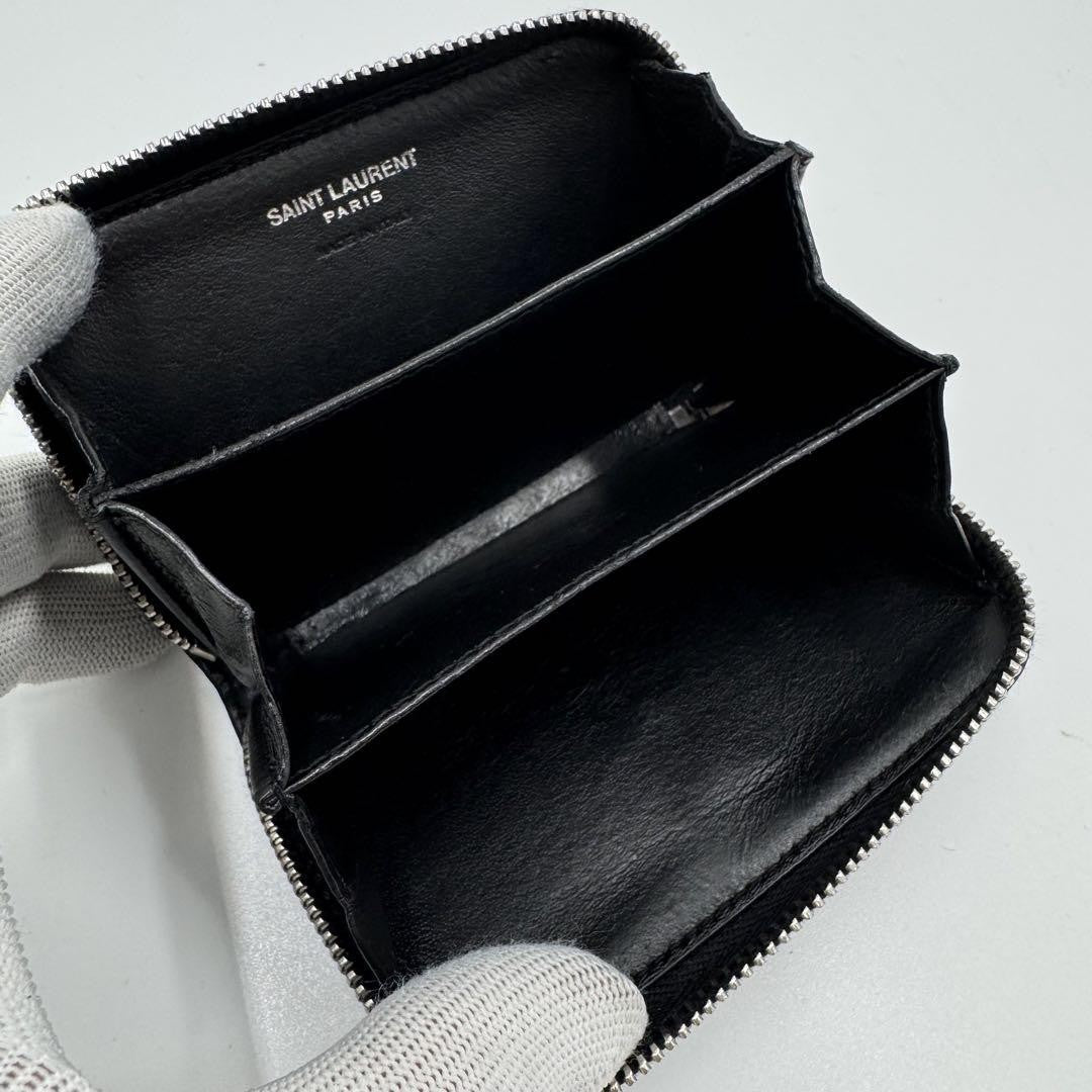 Saint Laurent Coin Case Card Holder Wallet Purse Compact YSL Cassandra Black