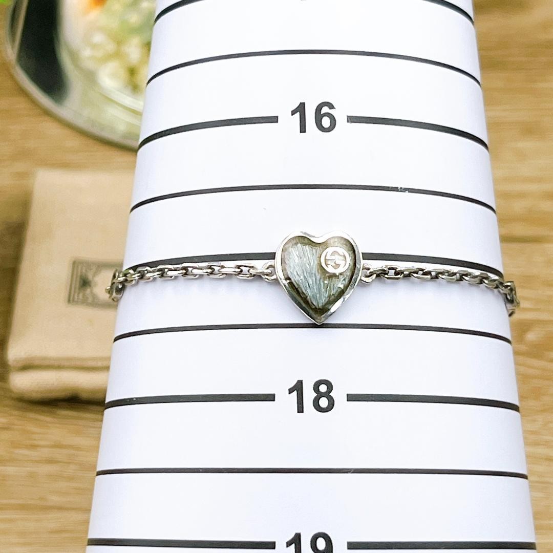 GUCCI Bracelet Bangle Interlocking G Heart Silver Ag925 Women Accessory Auth