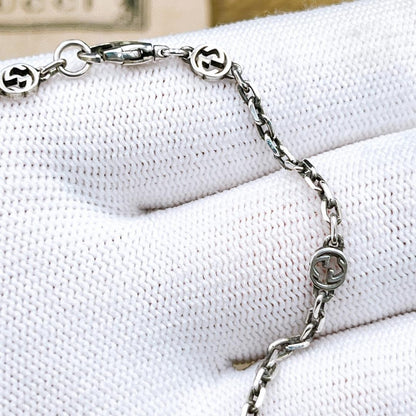 GUCCI Bracelet Bangle Interlocking G Heart Silver Ag925 Women Accessory Auth