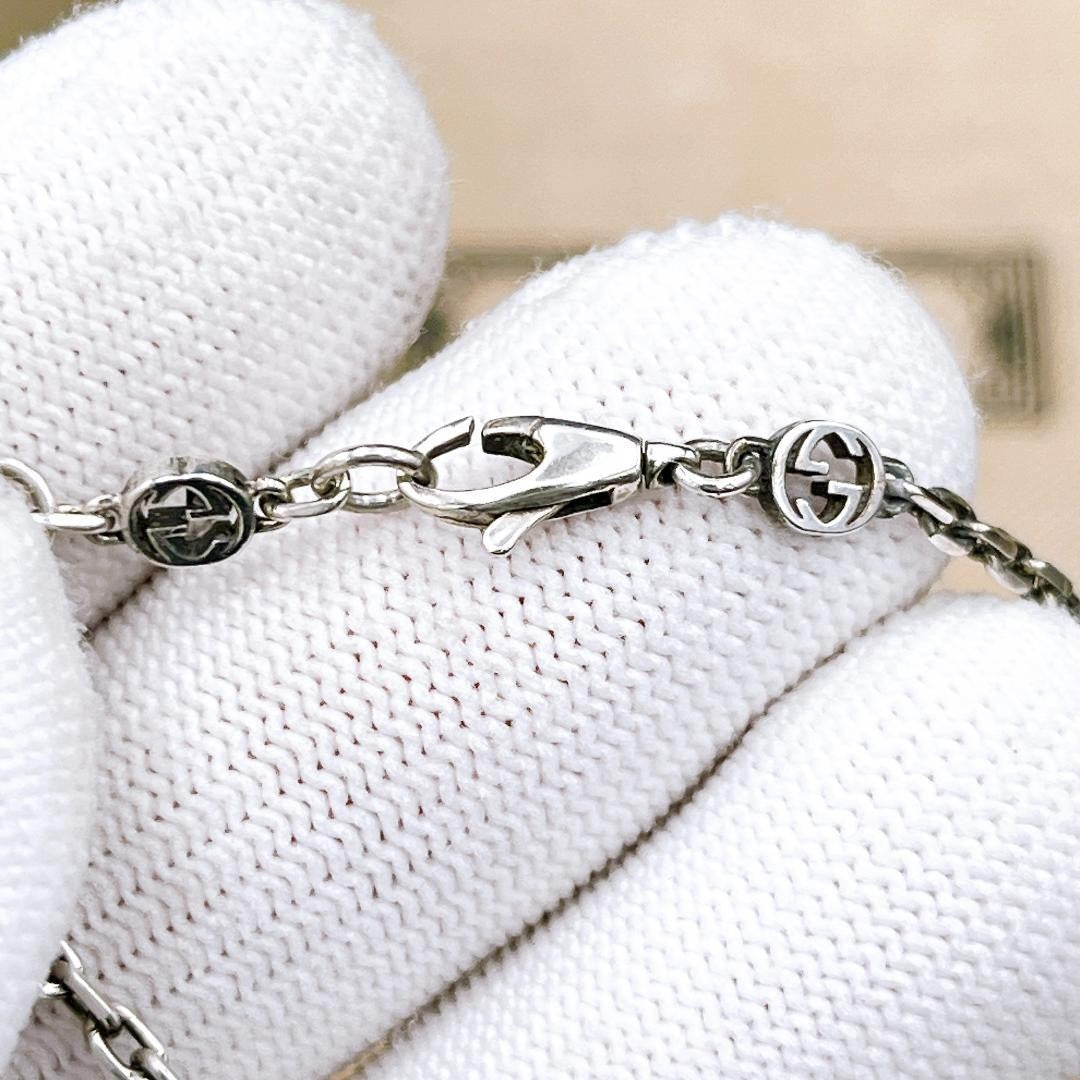 GUCCI Bracelet Bangle Interlocking G Heart Silver Ag925 Women Accessory Auth