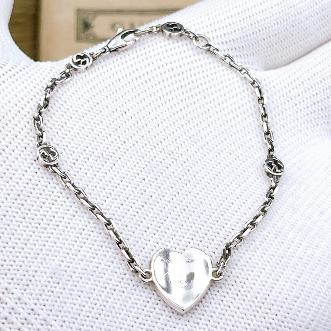 GUCCI Bracelet Bangle Interlocking G Heart Silver Ag925 Women Accessory Auth