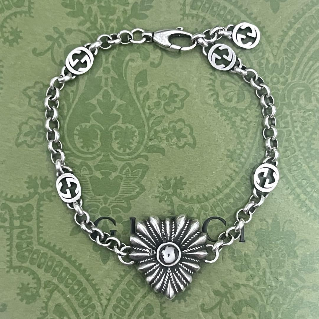 GUCCI Bracelet Bangle Heart Interlocking Silver Women Accessory Authentic
