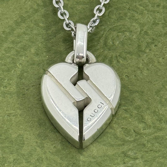 GUCCI Necklace Pendant Knot Heart Silver 925 Women Accessory Authentic