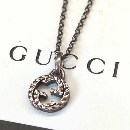 GUCCI Necklace Pendant Arabesque Interlocking Silver 925 Unisex Accessory Auth
