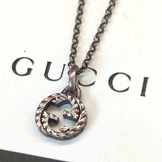 GUCCI Necklace Pendant Arabesque Interlocking Silver 925 Unisex Accessory Auth