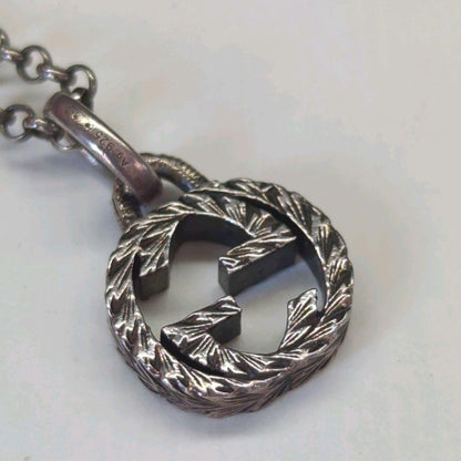 GUCCI Necklace Pendant Arabesque Interlocking Silver 925 Unisex Accessory Auth