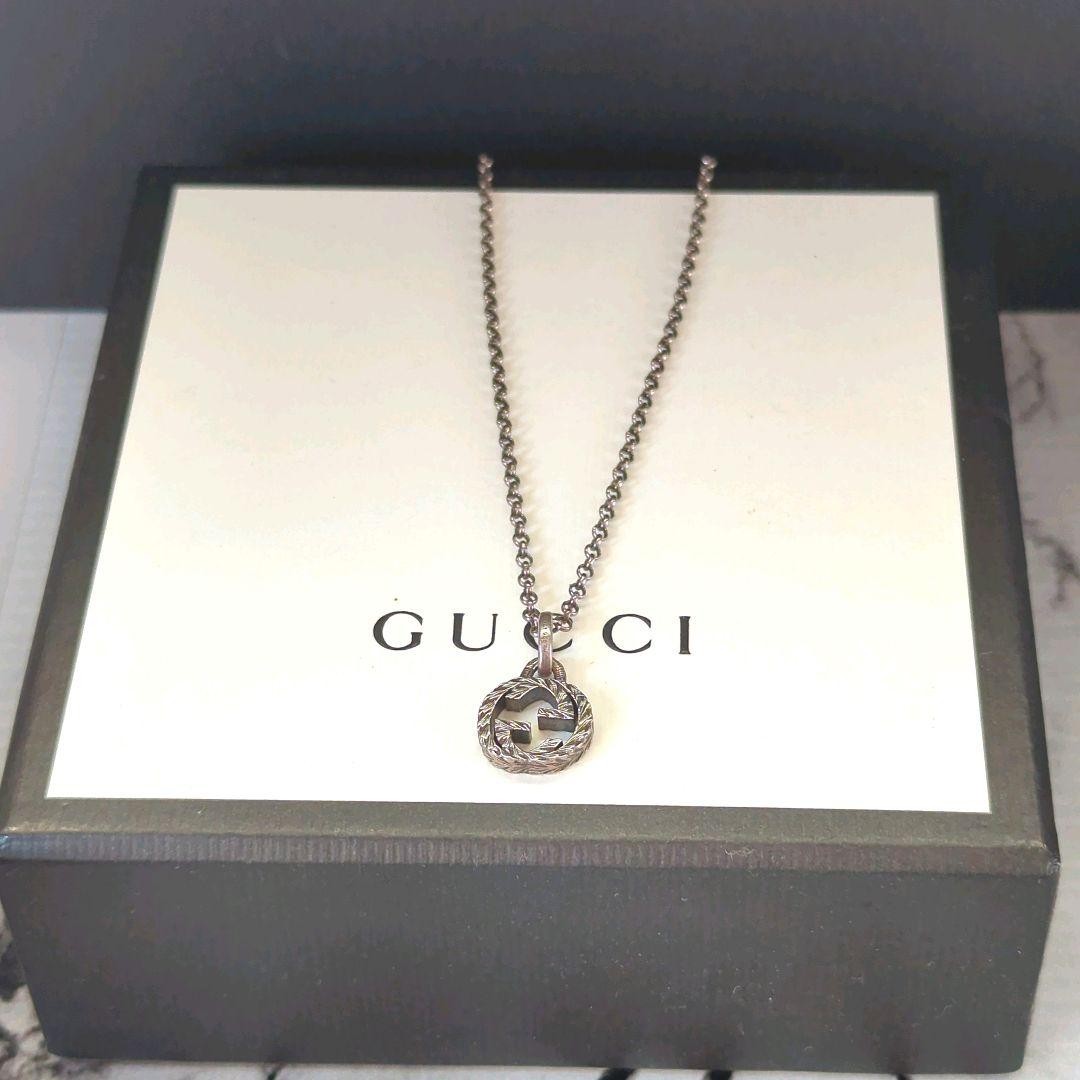 GUCCI Necklace Pendant Arabesque Interlocking Silver 925 Unisex Accessory Auth