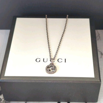 GUCCI Necklace Pendant Arabesque Interlocking Silver 925 Unisex Accessory Auth