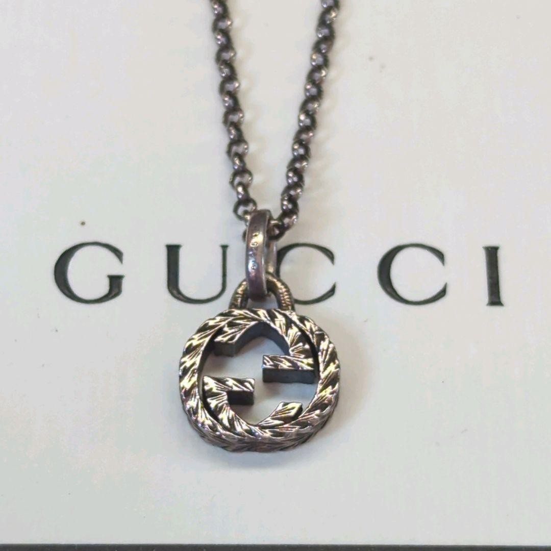 GUCCI Necklace Pendant Arabesque Interlocking Silver 925 Unisex Accessory Auth