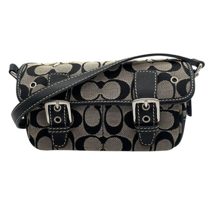 COACH Shoulder Bag Purse Signature Canvas Leather Black Authentic