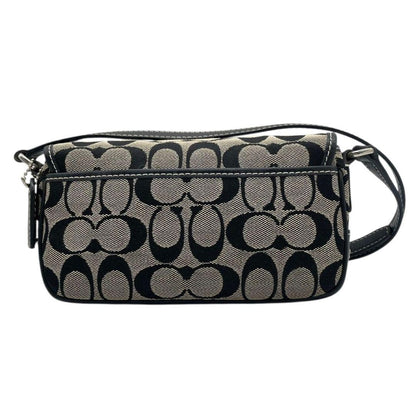 COACH Shoulder Bag Purse Signature Canvas Leather Black Authentic