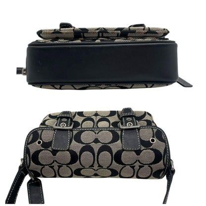 COACH Shoulder Bag Purse Signature Canvas Leather Black Authentic