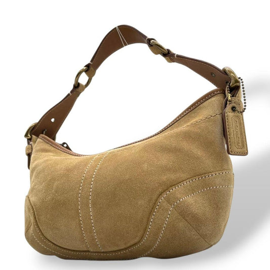COACH Hand Bag Tote Purse 9658 Suede Leather Brown Authentic