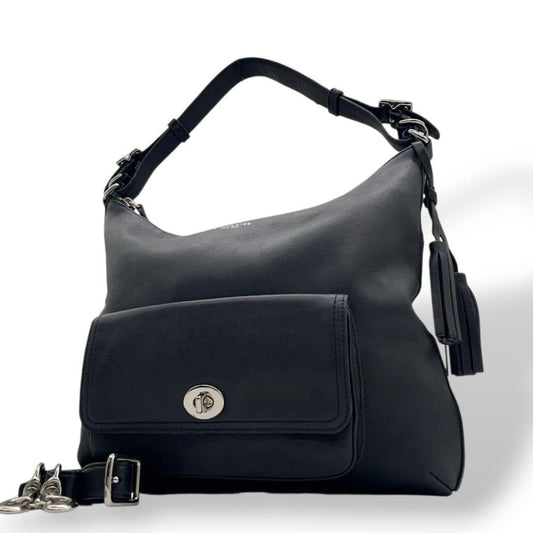 COACH Hand Shoulder Bag Tote Purse 2way Turn Lock Leather Black Authentic