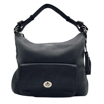 COACH Hand Shoulder Bag Tote Purse 2way Turn Lock Leather Black Authentic