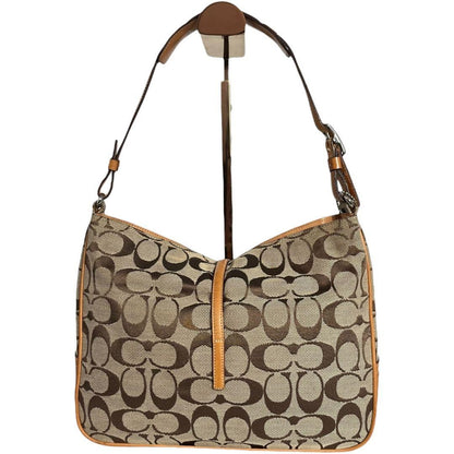 COACH Shoulder Bag Purse Hobo Canvas Leather Brown Camel Authentic