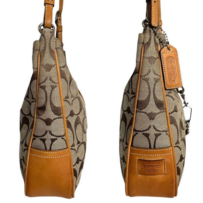 COACH Shoulder Bag Purse Hobo Canvas Leather Brown Camel Authentic