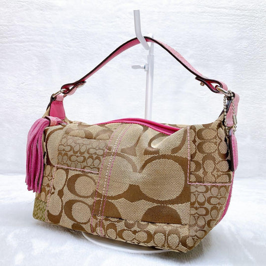 COACH Accessory Pouch Hand Pouch Canvas Pink Brown Authentic