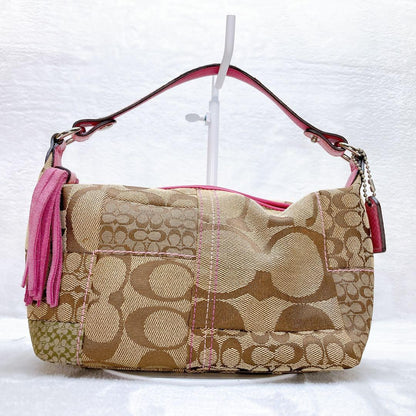 COACH Accessory Pouch Hand Pouch Canvas Pink Brown Authentic
