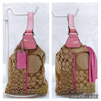 COACH Accessory Pouch Hand Pouch Canvas Pink Brown Authentic