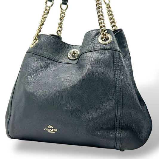 COACH Hand Bag Tote Purse Chain Leather Authentic