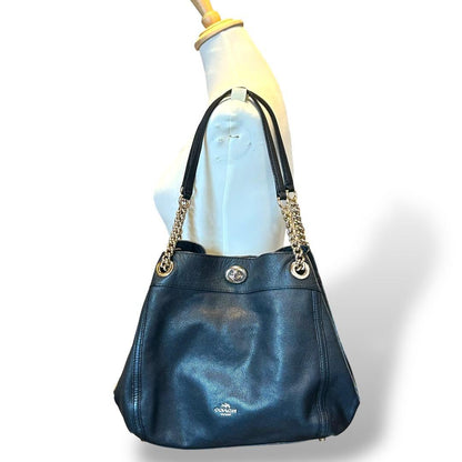COACH Hand Bag Tote Purse Chain Leather Authentic
