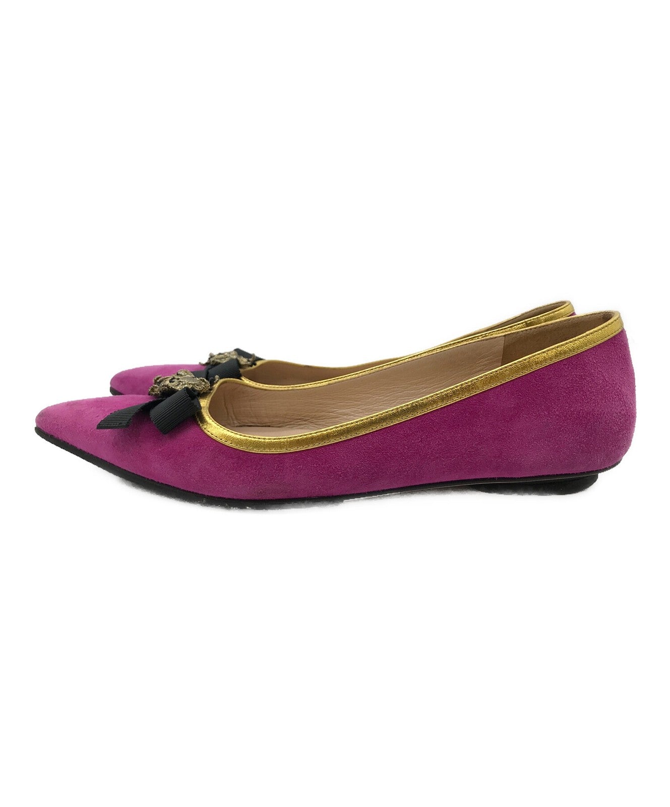 GUCCI Shoes Pumps Heel Bee EU 36 US 6 Suede Pink Authentic
