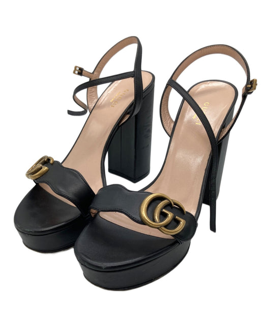GUCCI Sandals Shoes GG Marmont Leather EU 39 US 9 Black Authentic