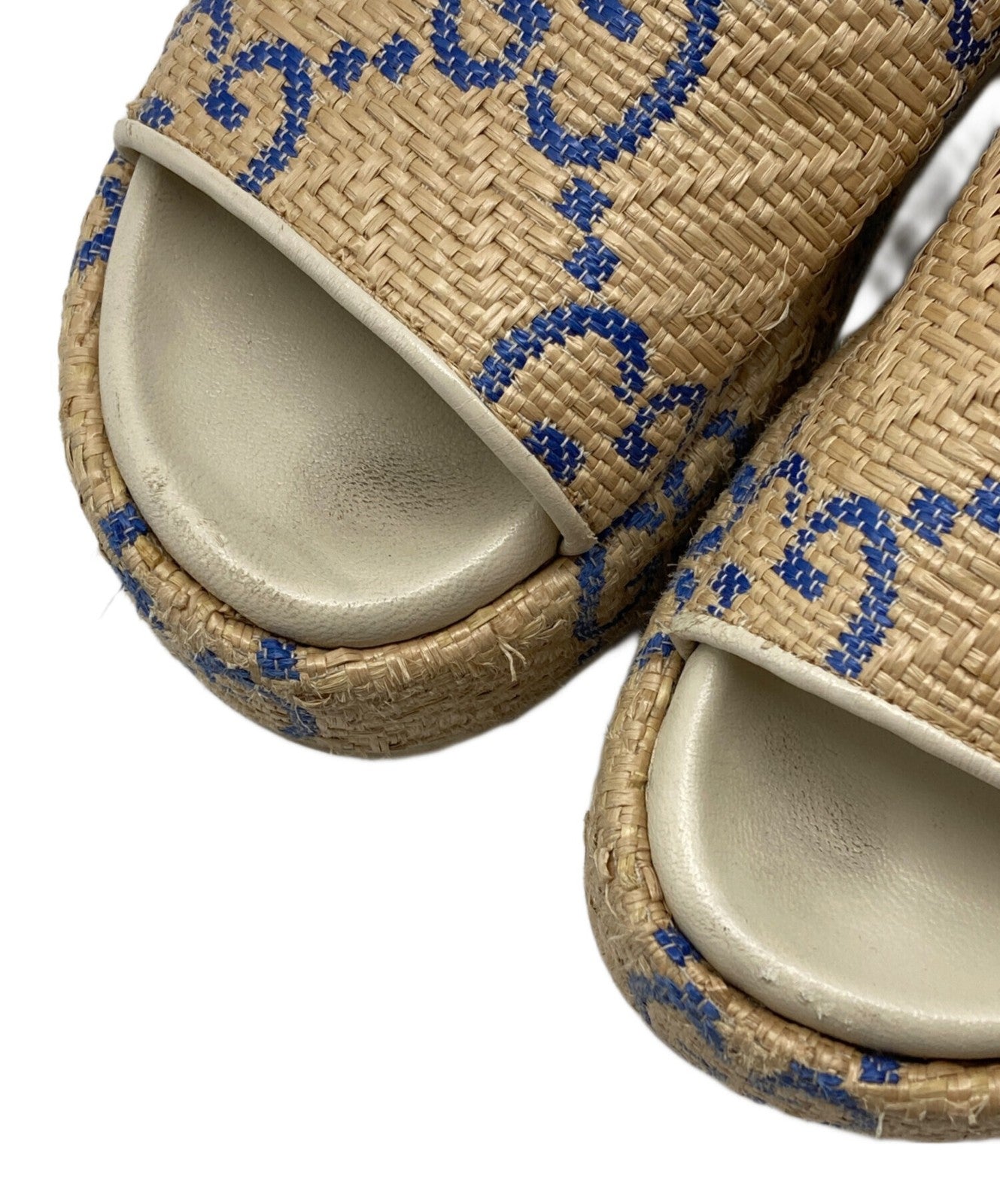 GUCCI Sandals Shoes GG Platform Raffia EU 36.5 US 6.5 Beige Authentic