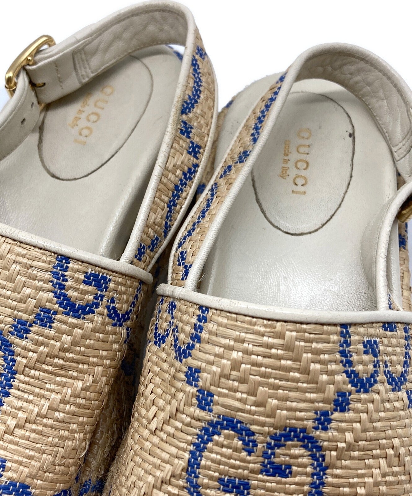 GUCCI Sandals Shoes GG Platform Raffia EU 36.5 US 6.5 Beige Authentic