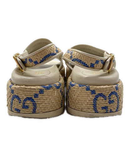 GUCCI Sandals Shoes GG Platform Raffia EU 36.5 US 6.5 Beige Authentic