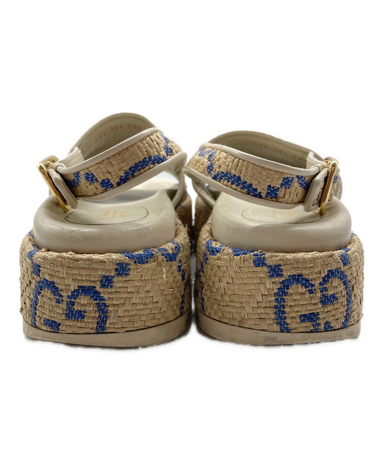 GUCCI Sandals Shoes GG Platform Raffia EU 36.5 US 6.5 Beige Authentic
