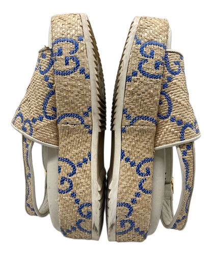 GUCCI Sandals Shoes GG Platform Raffia EU 36.5 US 6.5 Beige Authentic