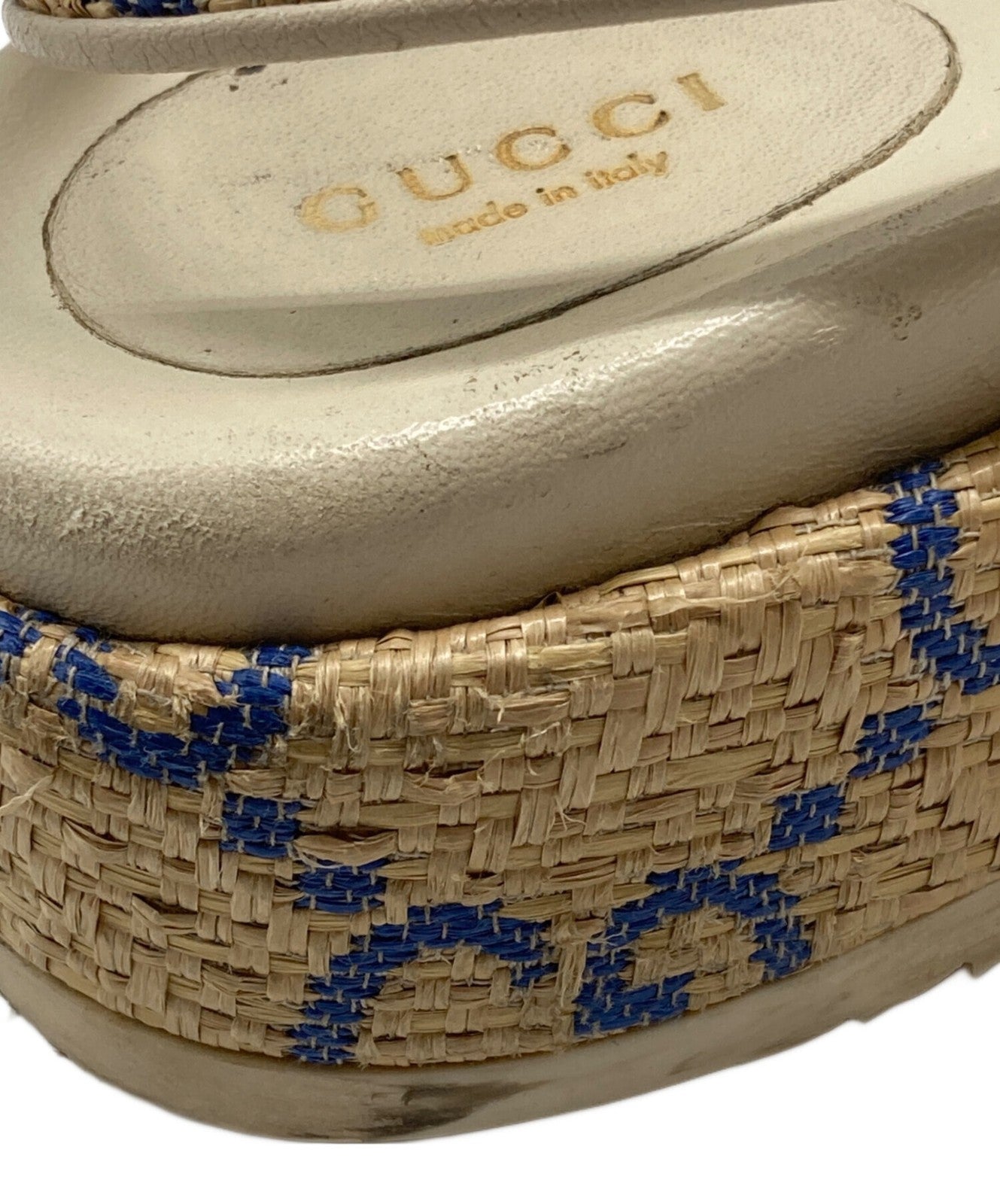 GUCCI Sandals Shoes GG Platform Raffia EU 36.5 US 6.5 Beige Authentic