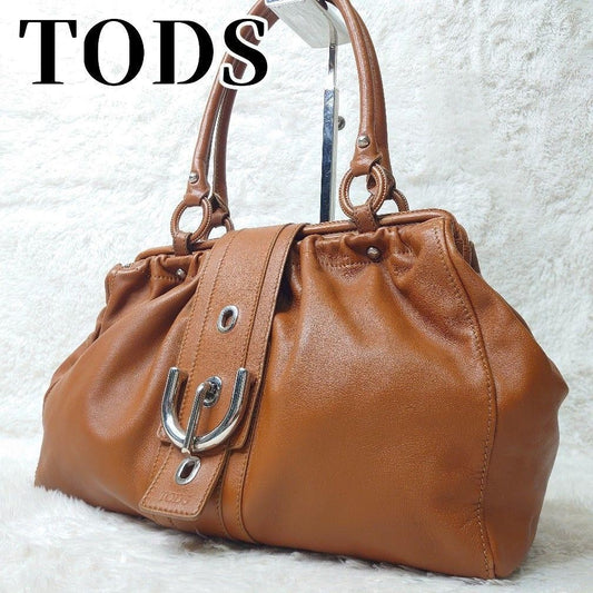 TOD'S Hand Bag Tote Purse Leather Light Brown Camel Authentic