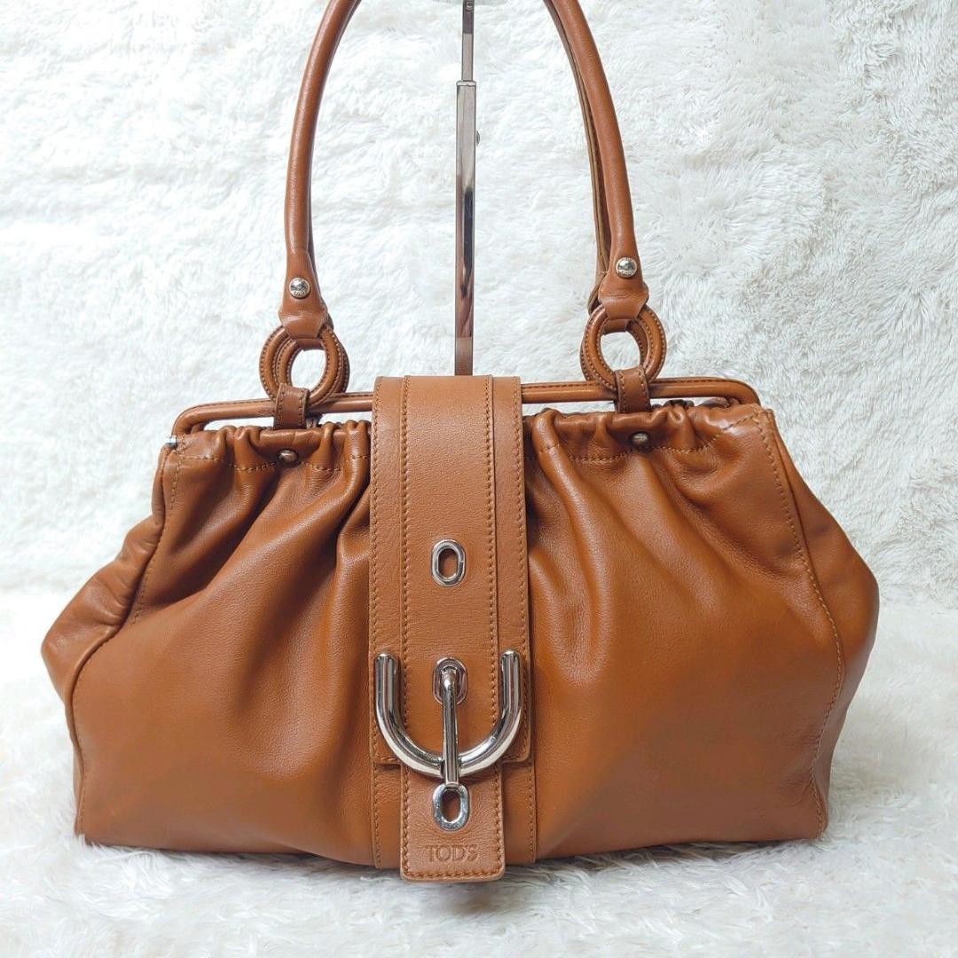 TOD'S Hand Bag Tote Purse Leather Light Brown Camel Authentic