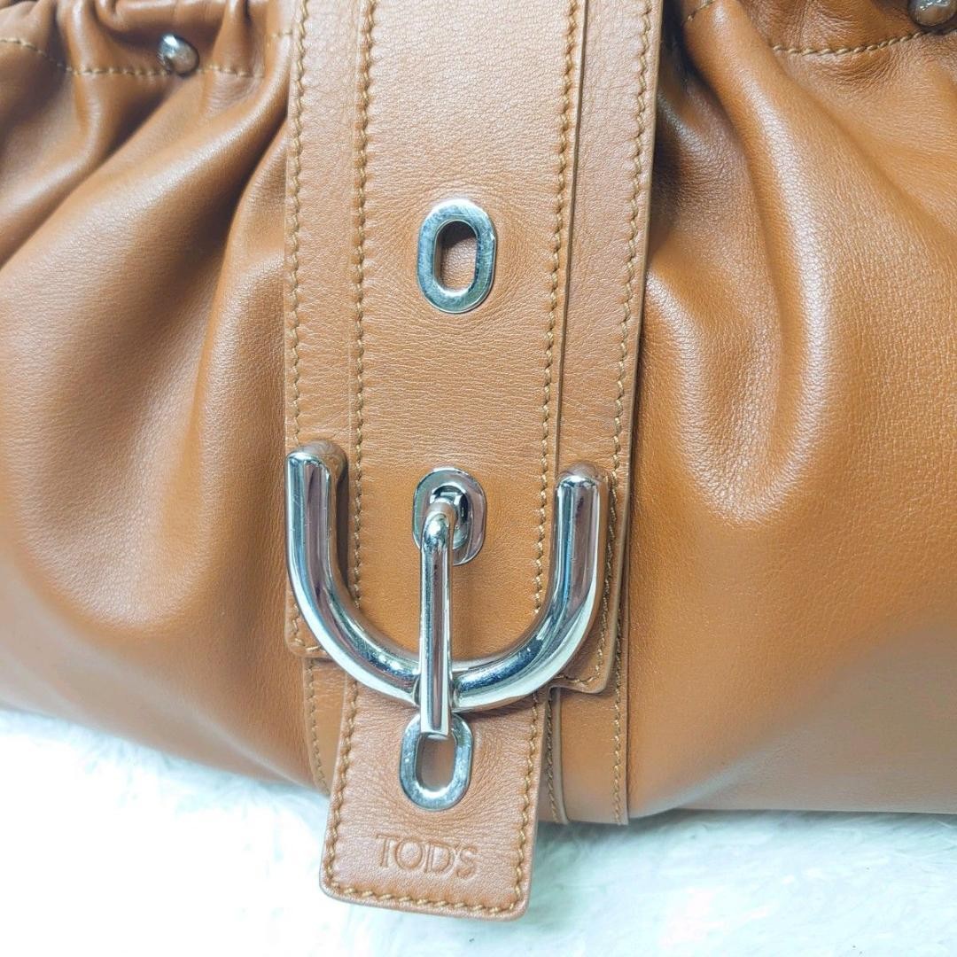 TOD'S Hand Bag Tote Purse Leather Light Brown Camel Authentic