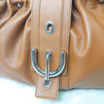 TOD'S Hand Bag Tote Purse Leather Light Brown Camel Authentic