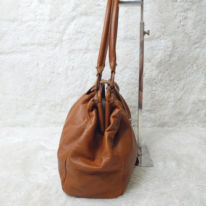 TOD'S Hand Bag Tote Purse Leather Light Brown Camel Authentic