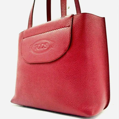 TOD'S Hand Bag Tote Purse SHOPPING PICCOLA Leather Red Authentic