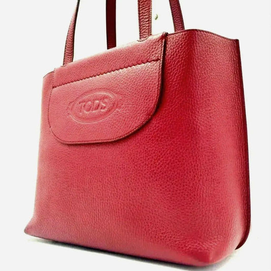 TOD'S Hand Bag Tote Purse SHOPPING PICCOLA Leather Red Authentic