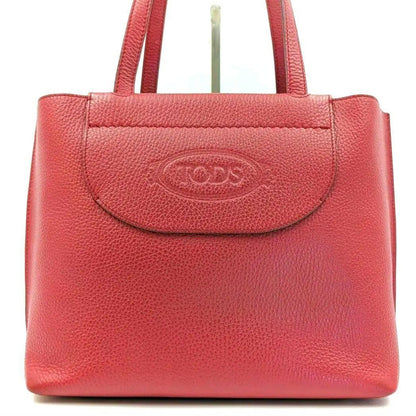 TOD'S Hand Bag Tote Purse SHOPPING PICCOLA Leather Red Authentic