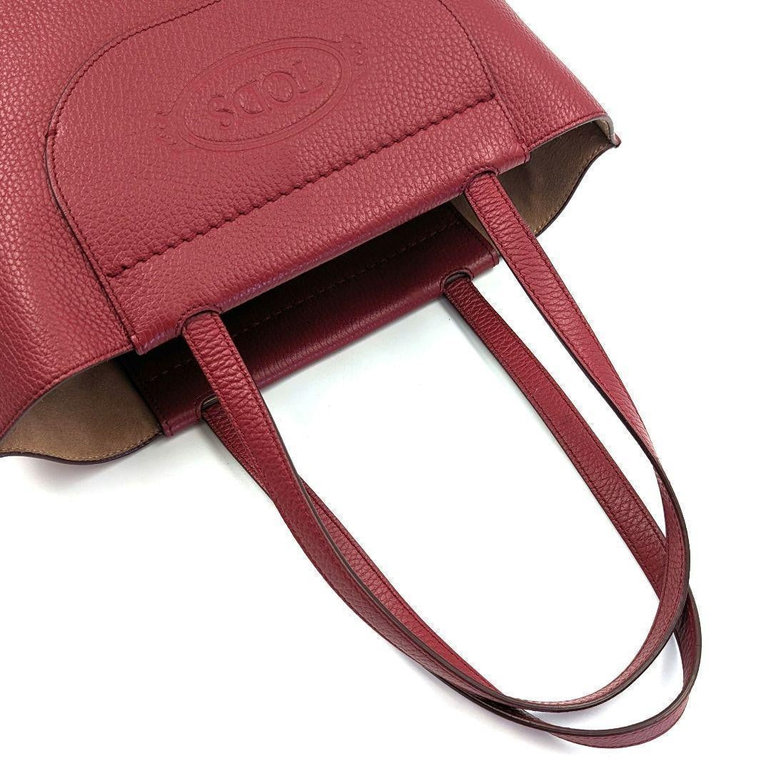 TOD'S Hand Bag Tote Purse SHOPPING PICCOLA Leather Red Authentic