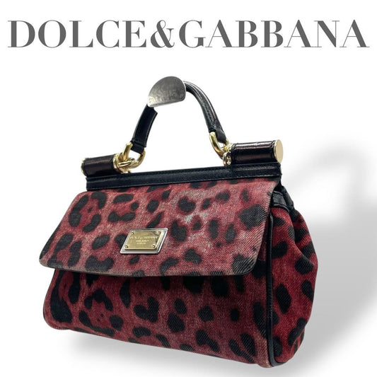 Dolce & Gabbana Hand Bag Tote Purse Leopard Red Black Authentic