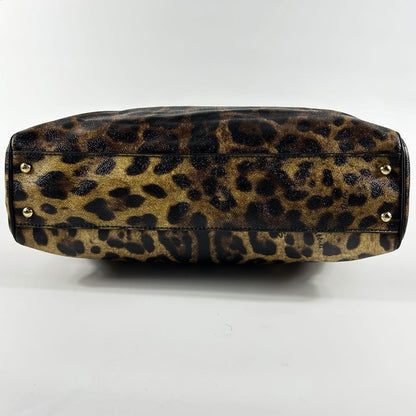 Dolce & Gabbana Hand Bag Tote Purse Leopard PVC Leather Brown Authentic