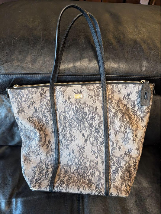 Dolce & Gabbana Hand Bag Tote Purse Leather Black Gray Authentic