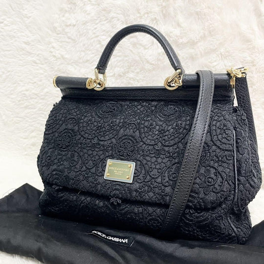 Dolce & Gabbana Hand Shoulder Bag Tote Purse 2way Leopard Leather Canvas Black