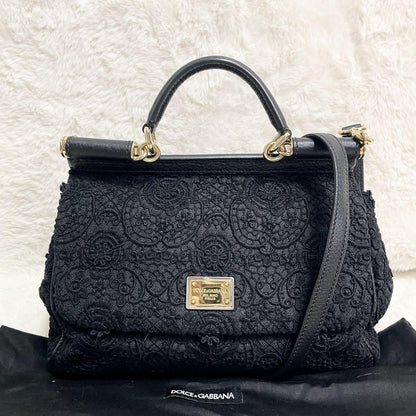 Dolce & Gabbana Hand Shoulder Bag Tote Purse 2way Leopard Leather Canvas Black