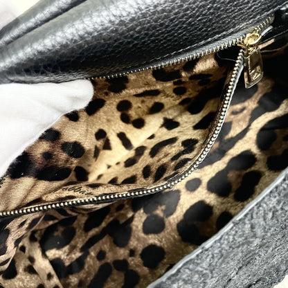 Dolce & Gabbana Hand Shoulder Bag Tote Purse 2way Leopard Leather Canvas Black